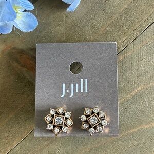 J. Jill Rhinestone Stud Earrings Gold Tone Crystal Floral Classic Sparkle